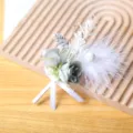 Elegant artificial flower brooch with feathers and ribbon, perfect for parties, weddings, or events. - Style I