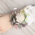 European wedding artificial rose wrist flower with ribbon pearl for bridesmaid party decor. - Wrist Corsage / Apricot Gray
