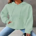 Cómoda sudadera casual de punto gofrado con capucha y manga larga para mujer variante. - S / Tops / Verde claro