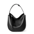 Borsa a spalla hobo in morbida pelle nera minimalista, grande shopper capiente e casual. - Nero
