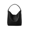Borsa secchiello nera in vera pelle con elegante manico intrecciato da donna casual. - Nero