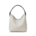 Borsa a secchiello in vera pelle con manico intrecciato elegante per moda quotidiana. - Bianco perla