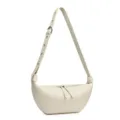 Borsa a tracolla a mezzaluna in vera pelle beige, borsa morbida vintage per donna. - Bianco avorio