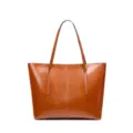 Borsa tote in vera pelle marrone, grande borsa a spalla minimalista per donna elegante. - Marrone