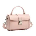 Pink leather crossbody bag with metal lock, chic top handle small square purse for women. - 18.5*8.5*12 / Pink