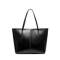Borsa shopper in pelle nera, elegante borsa a spalla grande per donna versatile chic. - Nero