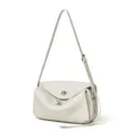 Borsa a tracolla minimalista in pelle bianca, borsa casual con chiusura a gancio elegante. - Bianco avorio