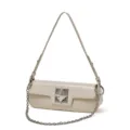 Borsa a spalla minimalista in pelle con chiusura metallica e catena per stile elegante. - Bianco avorio