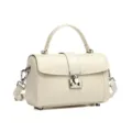 Cream white leather top handle bag, structured shoulder crossbody bag variant for women. - 18.5*8.5*12 / Off White