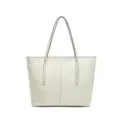 Grande borsa shopper in pelle da donna, elegante borsa a spalla minimalista per uso quotidiano. - Bianco avorio
