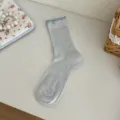 Verano delgado estilo dulce mujeres calcetines con volantes malla hueca JK liso medio - Talla única / Azul claro