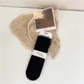 Calcetines slouch negros mujer color solido algodon transpirable media caña moda diario - Talla única / Negro Plano