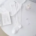 Calcetines altos blancos estilo ballet con lazo para mujer, medias de rejilla a rayas. - Talla única / Blanco
