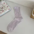 Summer thin sweet style women ruffles hollow mesh jk socks solid color mid-tube stacking socks - One Size / Light Purple
