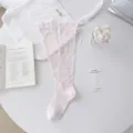 Calcetines de pantorrilla estilo ballet rosa con lazo, calcetines finos de red SKU. - Talla única / Rosa Suave