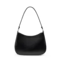 Borsa a spalla nera classica in pelle con design a mezzaluna minimalista e dettagli in metallo. - Nero