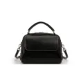 Classic black leather women handbag, elegant top handle cross body tote bag for daily use. - Black