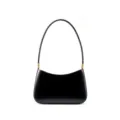 Borsa Baguette in Pelle Nera, Borsa a Spalla Vintage Minimalista con Dettagli Dorati - Nero