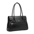 Borsa tote in vera pelle nera, borsa a spalla retrò per lavoro con doppi manici e fibbia. - Nero
