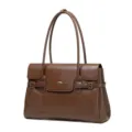 Borsa a spalla tote in pelle marrone da donna, variante borsetta vintage lavoro. - Marrone