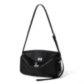 Borsa a tracolla in pelle nera, borsa casual con chiusura a girello in metallo. - Nero