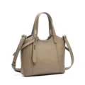 Borsa tote in vera pelle tortora, elegante borsa a tracolla con doppi manici e cinghia. - Grigio Elefante