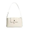 Borsa a spalla minimalista in vera pelle da donna, elegante borsa a mano di colore beige. - Bianco Latte