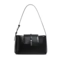 Borsa a tracolla in vera pelle nera, elegante borsa da spalla, borsa versatile da lavoro. - Nero