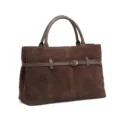 Grande borsa tote marrone in camoscio, elegante borsa in vera pelle con cintura e manici. - Caffè