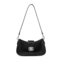 Classica borsa a tracolla in pelle nera, elegante borsa da spalla con chiusura argentata. - 26*5,5*14 cm / Nero