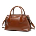 Borsa da bowling in pelle marrone da donna, classica borsa a mano con manico e borsa a tracolla. - 29x10x20cm / Caramello (marrone vino)