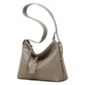 Borsa a tracolla morbida in vera pelle da donna, elegante shopper capiente e alla moda. - Grigio