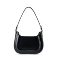Borsa a spalla retrò in pelle nera, elegante design minimalista con dettagli metallici. - Nero
