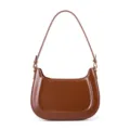 Borsa a tracolla vintage in pelle verniciata marrone da donna, elegante hobo bag giornaliera. - Caffè