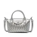 Borsa a tracolla intrecciata in pelle argentata, elegante e chic borsetta da donna - Argento