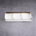 Japanese ceramic 3-compartment dipping sauce dish rectangle appetizer plate for dining - 8-Inch 3-Compartment Dish / Sesame Gold