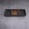 Japanese ceramic 3-compartment dipping sauce dish for hot pot and barbecue snacks. - 8-Inch 3-Compartment Dish / Mottled Yellow