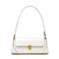 Borsa a spalla bianca in vera pelle da donna, elegante borsa sottobraccio con chiusura dorata. - Bianco