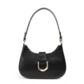 Borsa a tracolla baguette in pelle nera da donna, elegante borsa hobo minimalista dorata. - Nero
