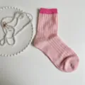 Pink hollow out mid-tube socks, cute knit casual fashion hosiery for women daily wear style. - One Size / Rose Pink Sock Cuff
