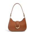 Borsa a spalla in pelle marrone, elegante borsa a baguette hobo minimal con fibbia in metallo. - Colore caramello