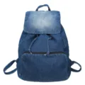 Vintage denim backpack for women, casual solid color large capacity school book bag daily use. - Dark Blue