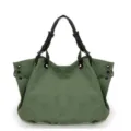 Green canvas tote bag, large capacity casual shoulder handbag for daily fashion wear. - Army Green