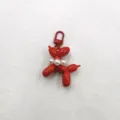 Red acrylic balloon dog keychain with pearl necklace pendant cute bag charm accessory 1pc - Red
