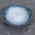 Plat de cuisson en céramique japonaise à deux poignées, assiette ronde émaillée bleue. - Bleu Saphir