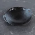 Japanese ceramic double ear baking pan black round dish for restaurant dining and food display - N Glaze