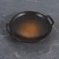 Plat de cuisson rond en céramique japonaise à deux poignées résistantes aux hautes températures. - Jaune Moucheté