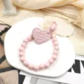 Joli bracelet de perles AB couleur bonbon porte-clés avec pendentif cœur pour femme - Rose Clair