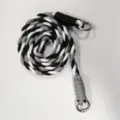 Black white grey braided phone lanyard strap cross-body rope with metal rings for keys. - Black White Grey
