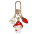 Cute mushroom keychain gold metal bag charm cartoon daisy flower and carrot pendant keyring. - Backpack Mushrooms